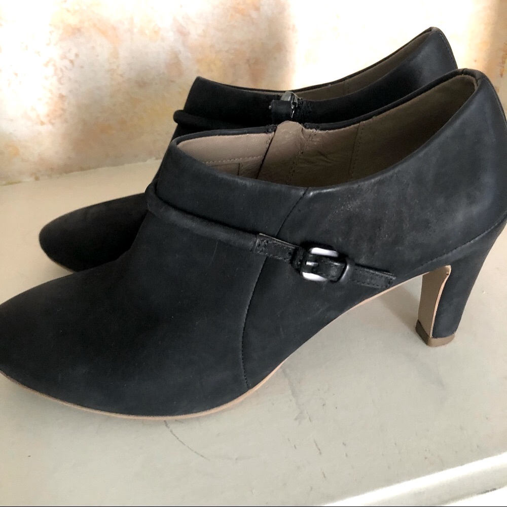 Ecco Womens Black Leather Ankle Boots Comfort Size 39 Bootie Suede 8.5